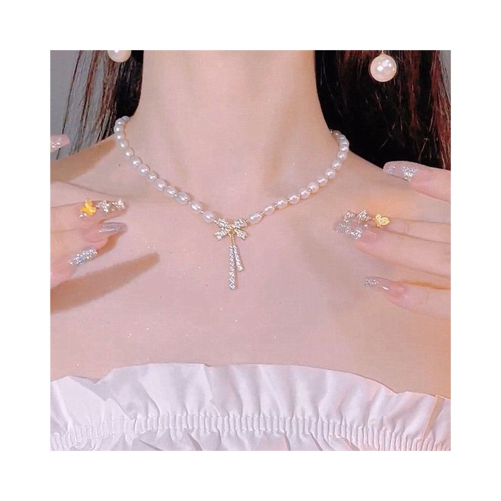 Butterfly Knot Pearl Necklace Women s 2022 New Style Trendy Light Luxury Design Sense Advanced Internet Celebrity Temperament Clavicle Chain Neck Chain image 1