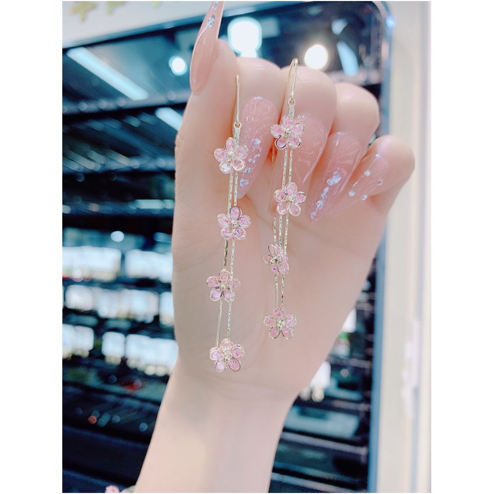 2025 New Trendy Western style Earrings with tassels long pink floral earrings women s Korean light luxury high end earrings image 3