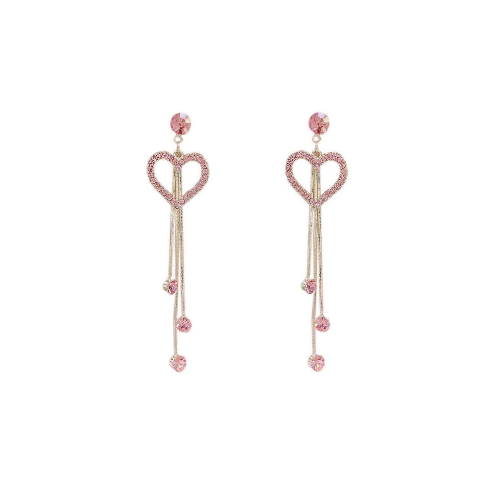 High end fashion diamond studded heart shaped tassel earrings earrings with temperament long heart shaped earrings super sparkling internet famous earrings for women image 4