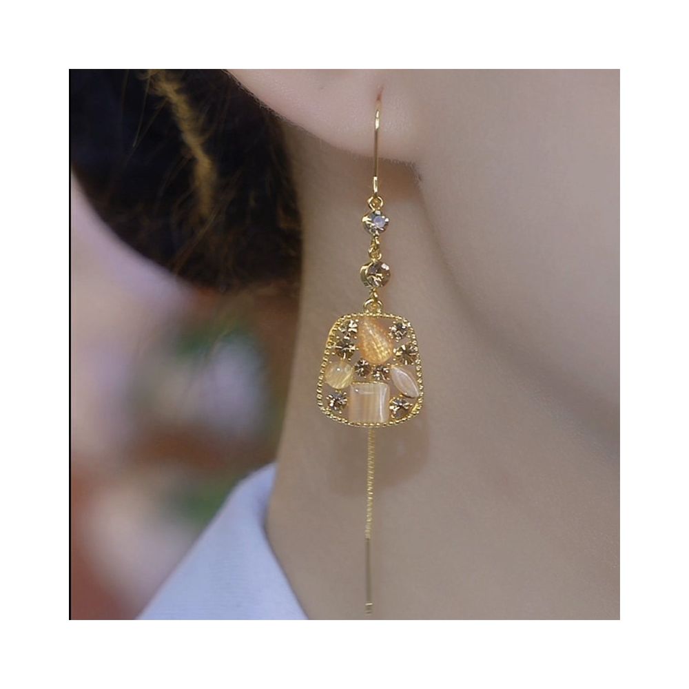 High end internet celebrity popular geometric diamond long tassel earrings with fashionable and luxurious temperament 2025 new trend image 4