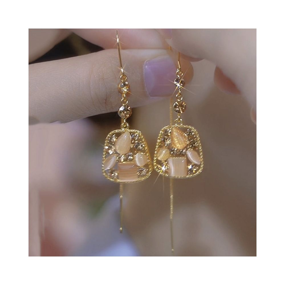 High end internet celebrity popular geometric diamond long tassel earrings with fashionable and luxurious temperament 2025 new trend image 0