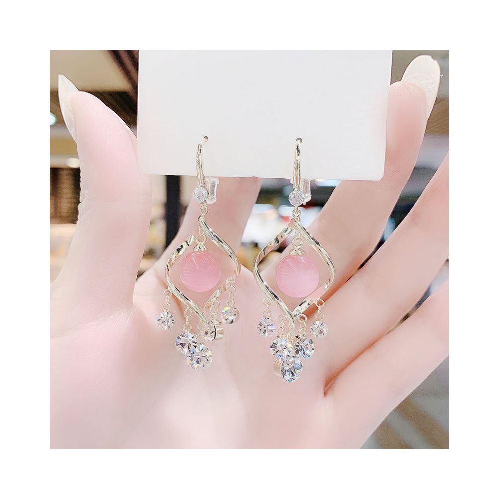 Cat s Eye Stone Earrings 2025 New Trendy Korean Style Super Flash Spiral Water Diamond Tassel Eardrops Hook Earrings for Women image 1