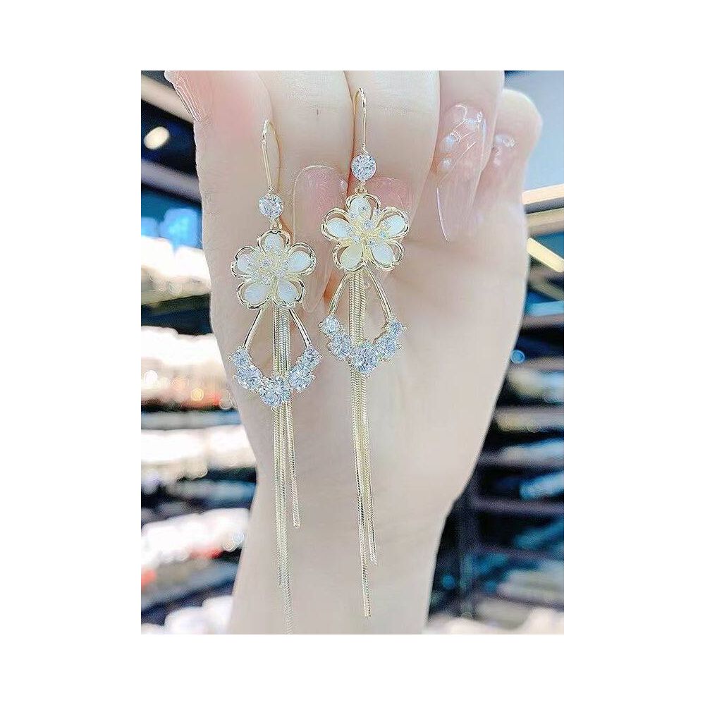 Korean temperament earrings women s flower tassel earrings women s internet famous new high end style long style face slimming earrings earrings image 0