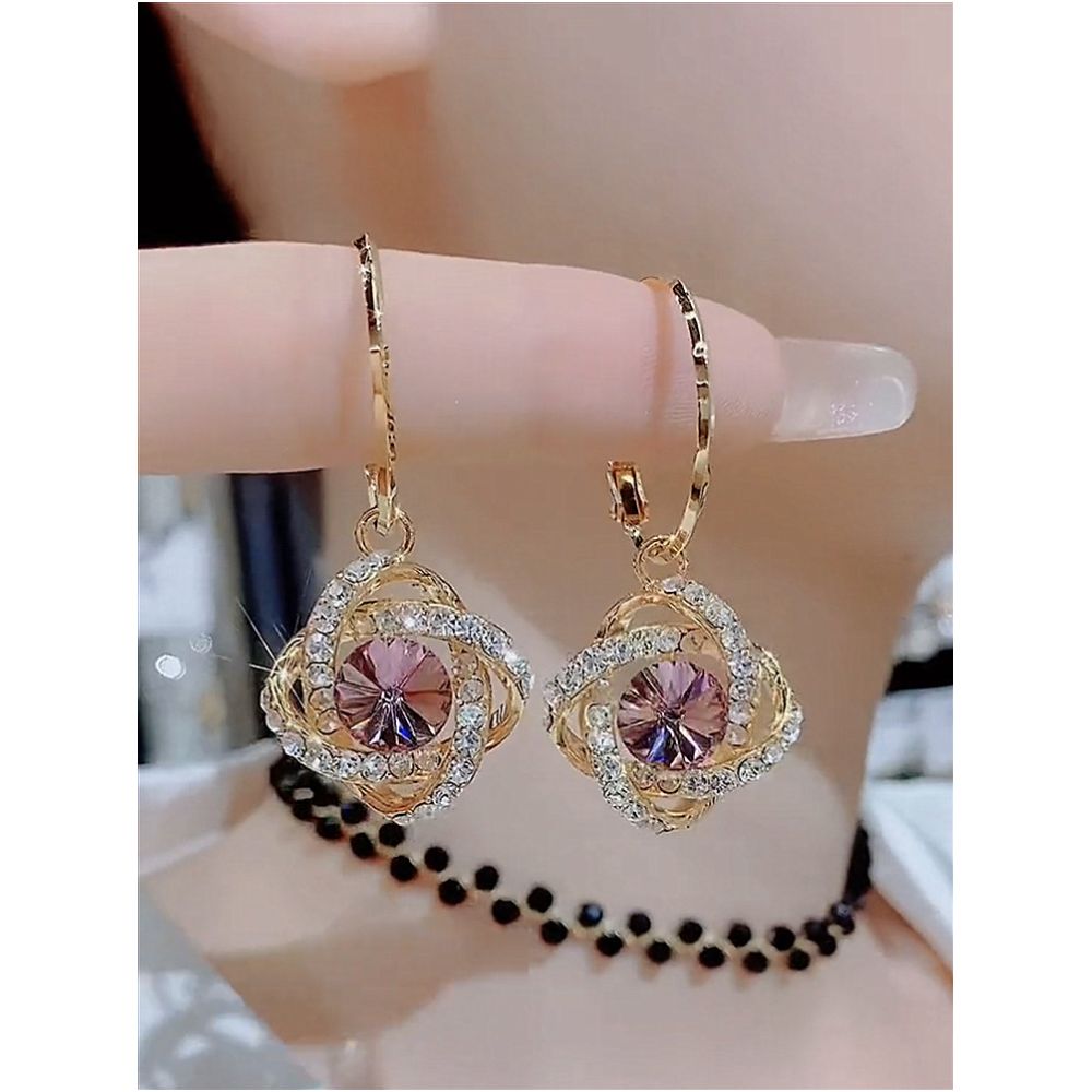 2023 new trendy high end earrings purple crystal flower full diamond earrings with feminine charm 925 silver needle earrings image 2