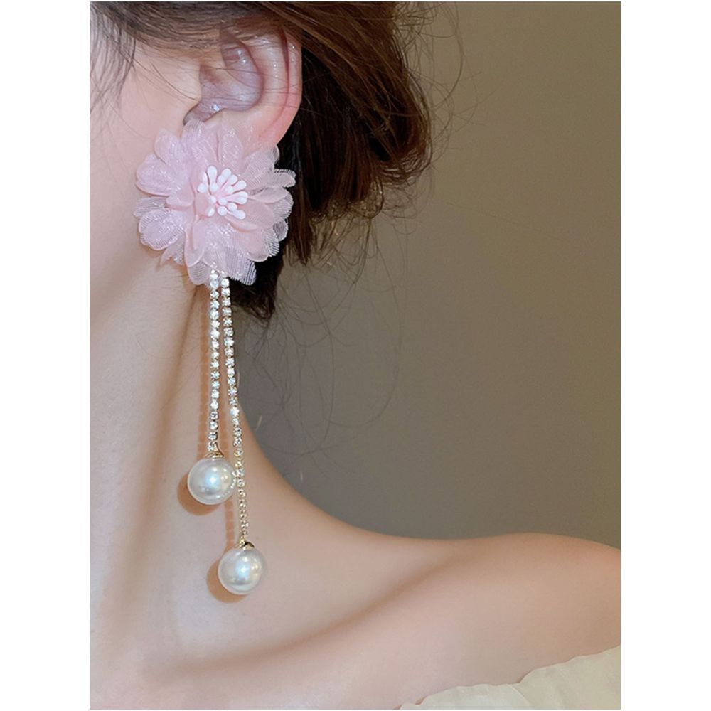 Silver Needle Unique and Beautiful Pink Long Flower Tassel Earrings New High end Exaggerated Pearl Earrings Earrings for Women image 3