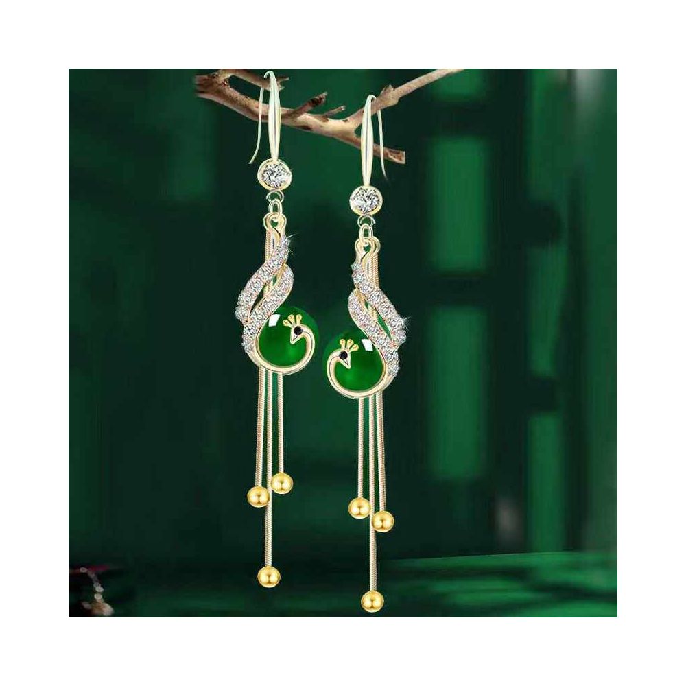 2025 New Chinese Green Pearl Peacock tassel Earrings Women s Long Earrings with Vintage Phoenix Earrings and Chinese Style Earrings image 2