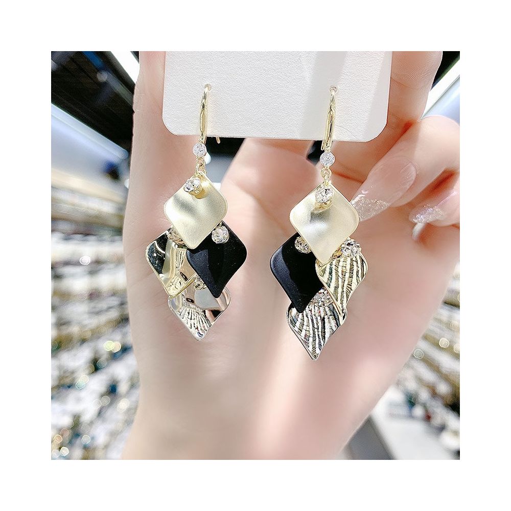 European and American exaggerated metal diamond shaped long edition earrings Korean temperament personality geometric earrings ear hooks internet red earrings for women image 2