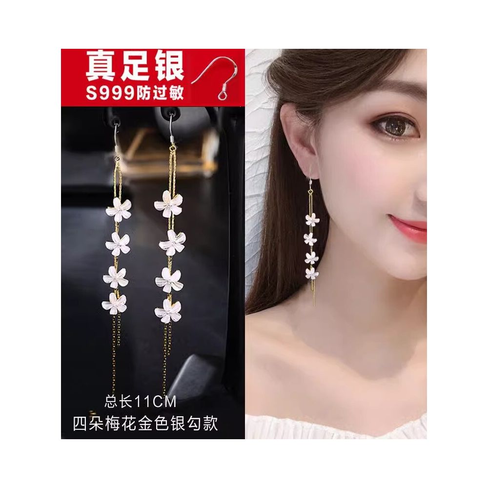 2025 New Trendy Long Style Tassel Earrings Anti Allergy 999 Pure Silver Earrings Internet Famous Immortal Charm Earrings Versatile image 0