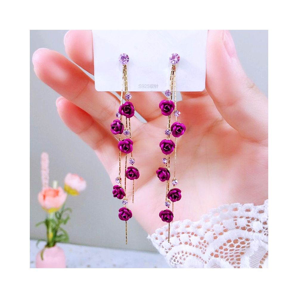 925 silver needle Japanese and Korean earrings long style tassel earrings for women with a high end feel rose earrings internet famous earrings for women image 3