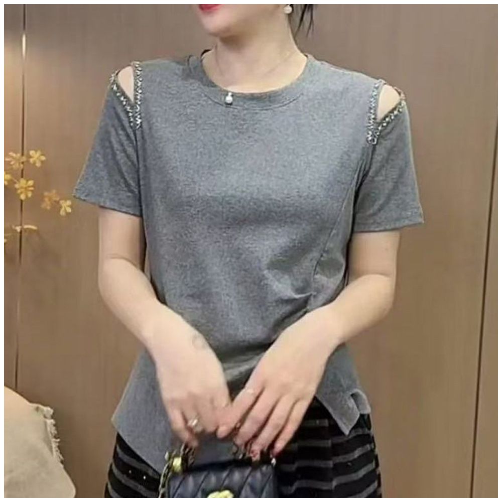 This stylish new summer T shirt features a unique design with hollowed out beading details making it a youthful and flattering base layer It s also a versatile and slimming option image 3