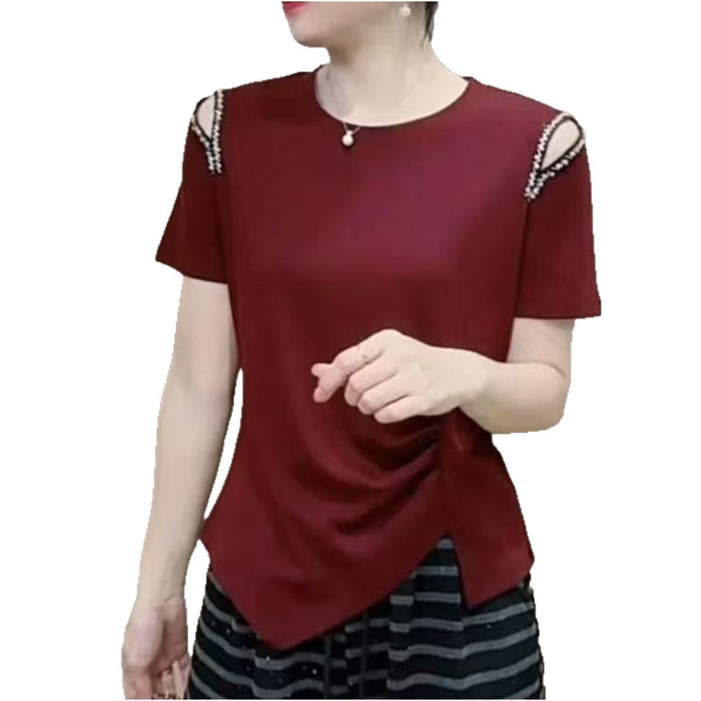 This stylish new summer T shirt features a unique design with hollowed out beading details making it a youthful and flattering base layer It s also a versatile and slimming option image 4