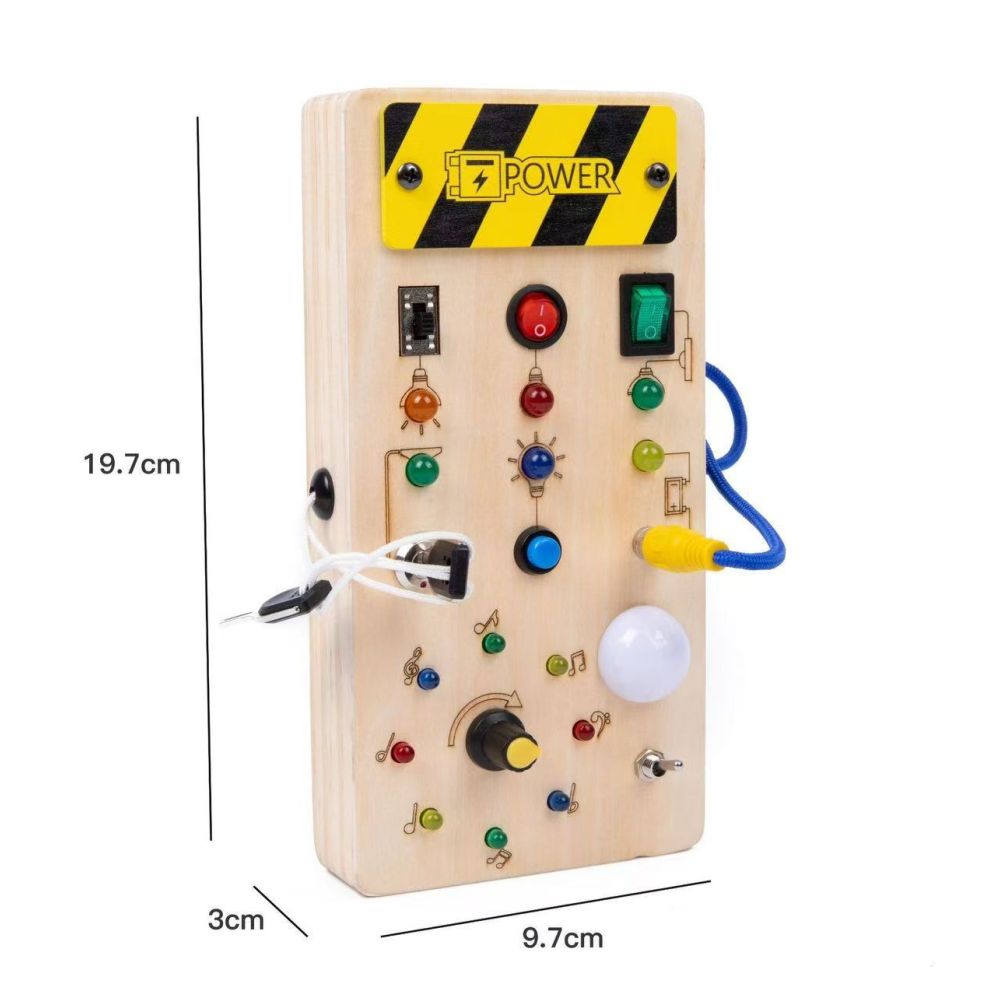 Cross border popular children s early education wooden LED light socket switch busy board toy hands on wooden toy image 1