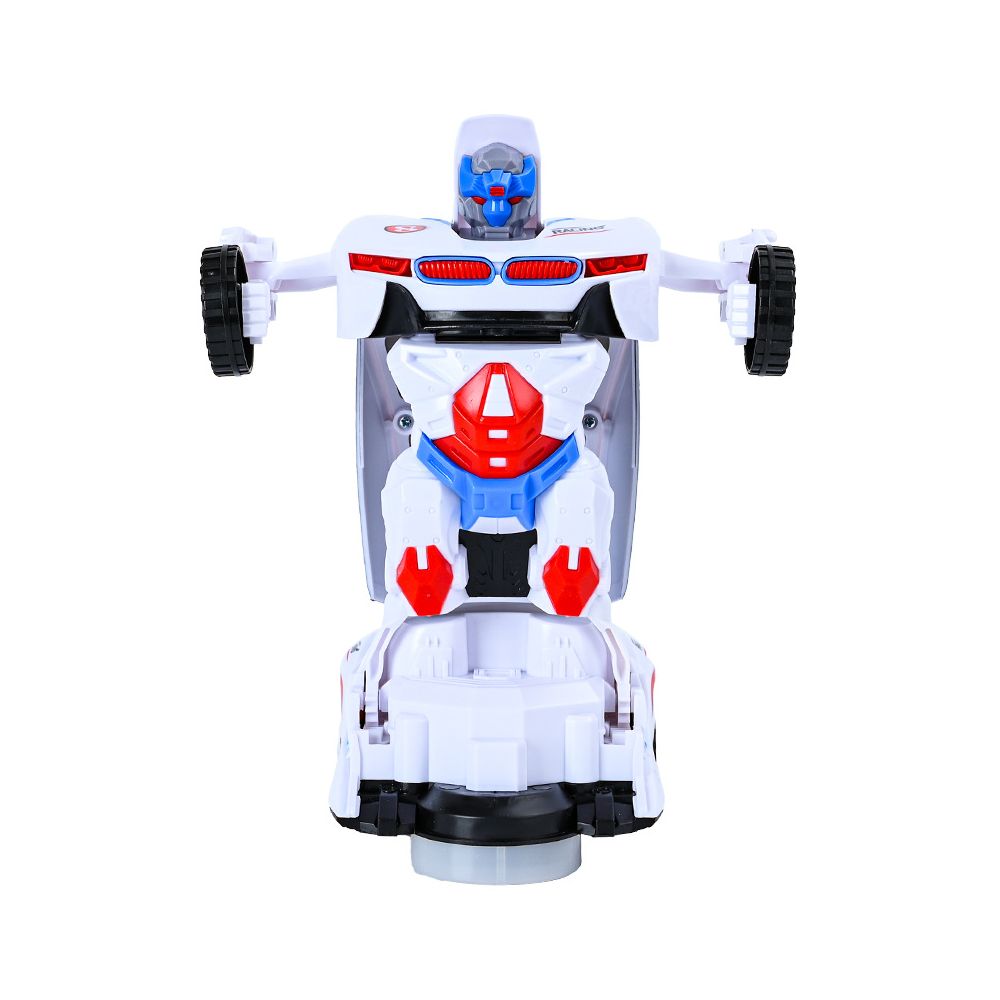 White racing car transforming robot with lights and music omnidirectional automatic shape changing toy for boys image 4
