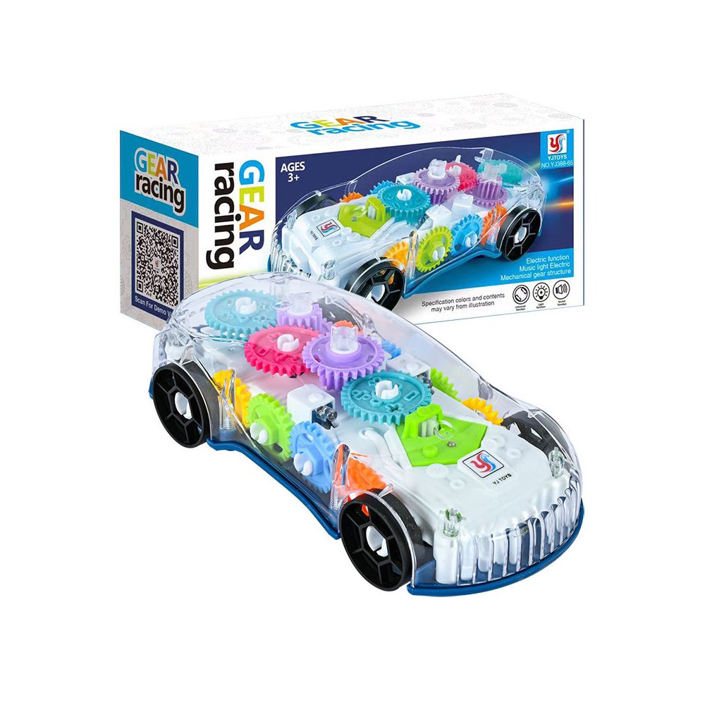 In stock children s interactive transparent gear racing car universal walking light and music electric toy car model image 0