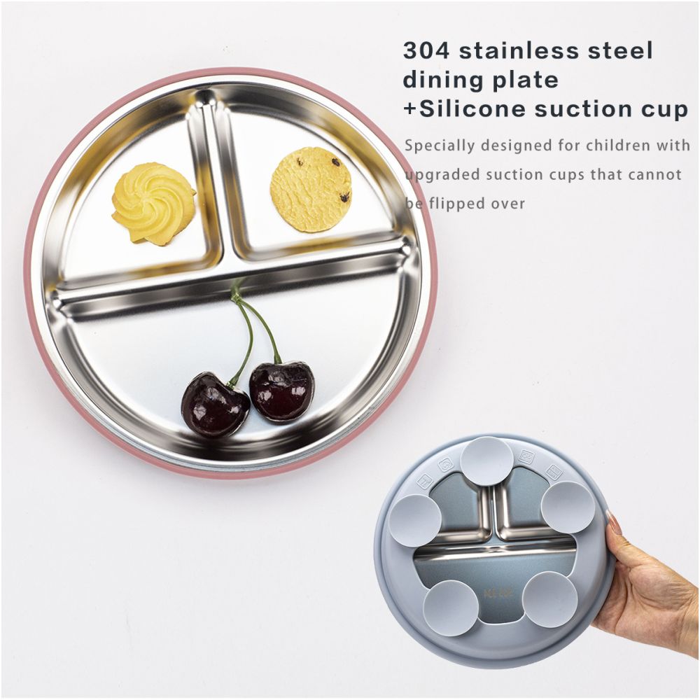 Children s tableware suction cup type 304 stainless steel tableware set with suction cup serving plate baby plate rice plate image 3