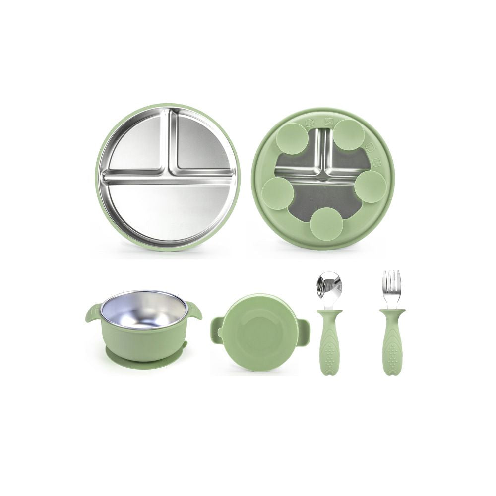 Children s tableware suction cup type 304 stainless steel tableware set with suction cup serving plate baby plate rice plate