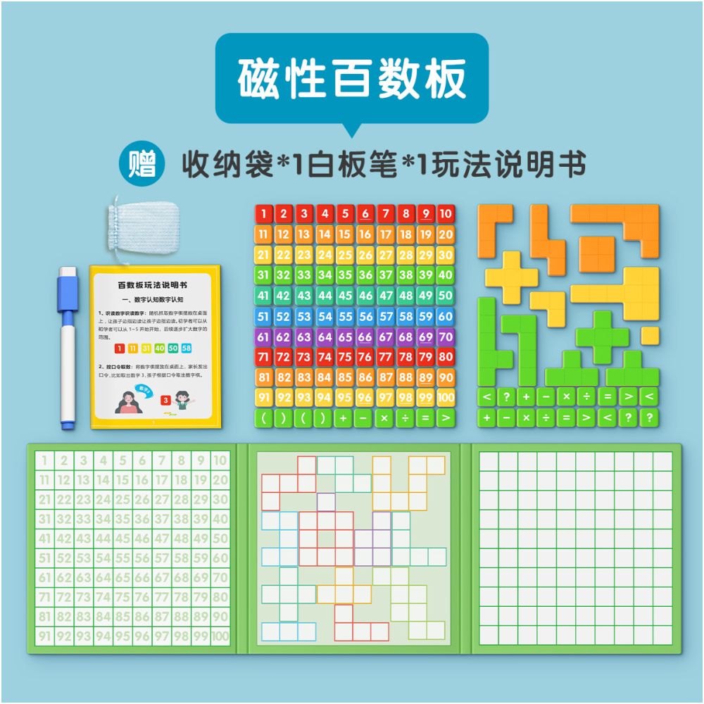 Magnetic Hundreds Board for Early Childhood Number Learning 1 100 Montessori Educational Toy for Children Aged 3 6 Magnetic