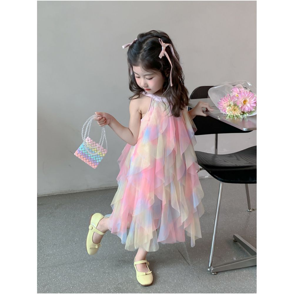 Girls summer dress 2025 new stylish baby tank top princess dress children s summer dress mesh dress image 0