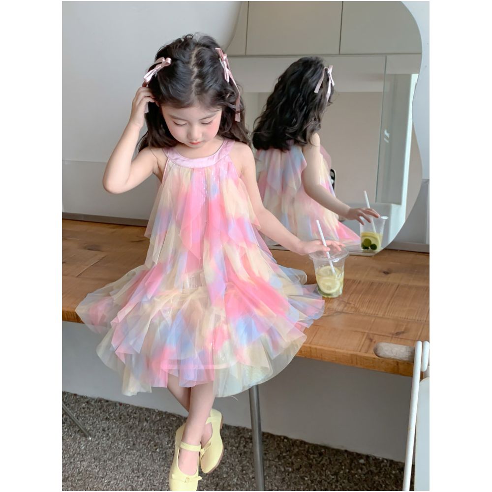Girls summer dress 2025 new stylish baby tank top princess dress children s summer dress mesh dress image 1