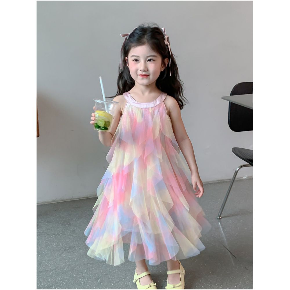 Girls summer dress 2025 new stylish baby tank top princess dress children s summer dress mesh dress image 2