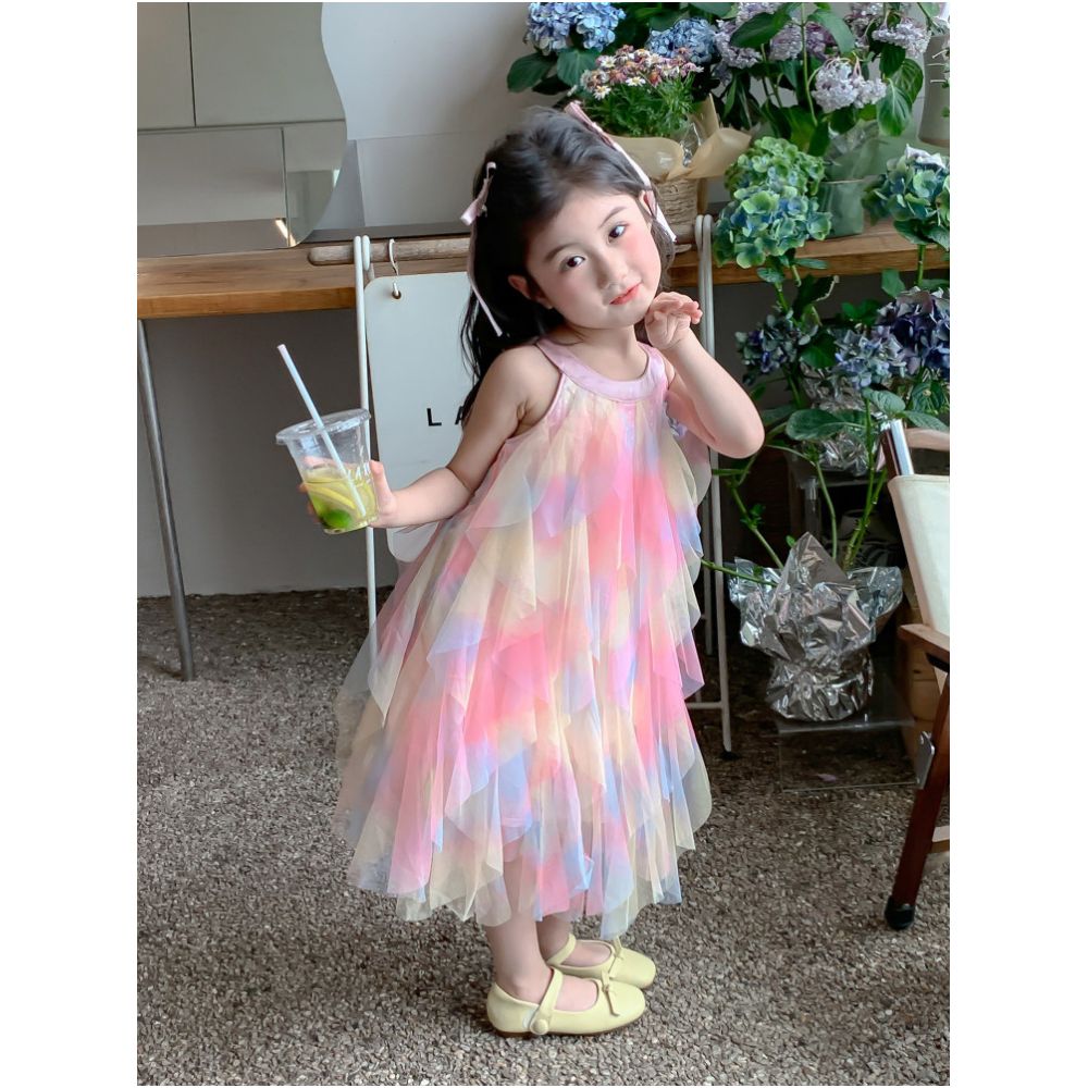Girls summer dress 2025 new stylish baby tank top princess dress children s summer dress mesh dress image 3