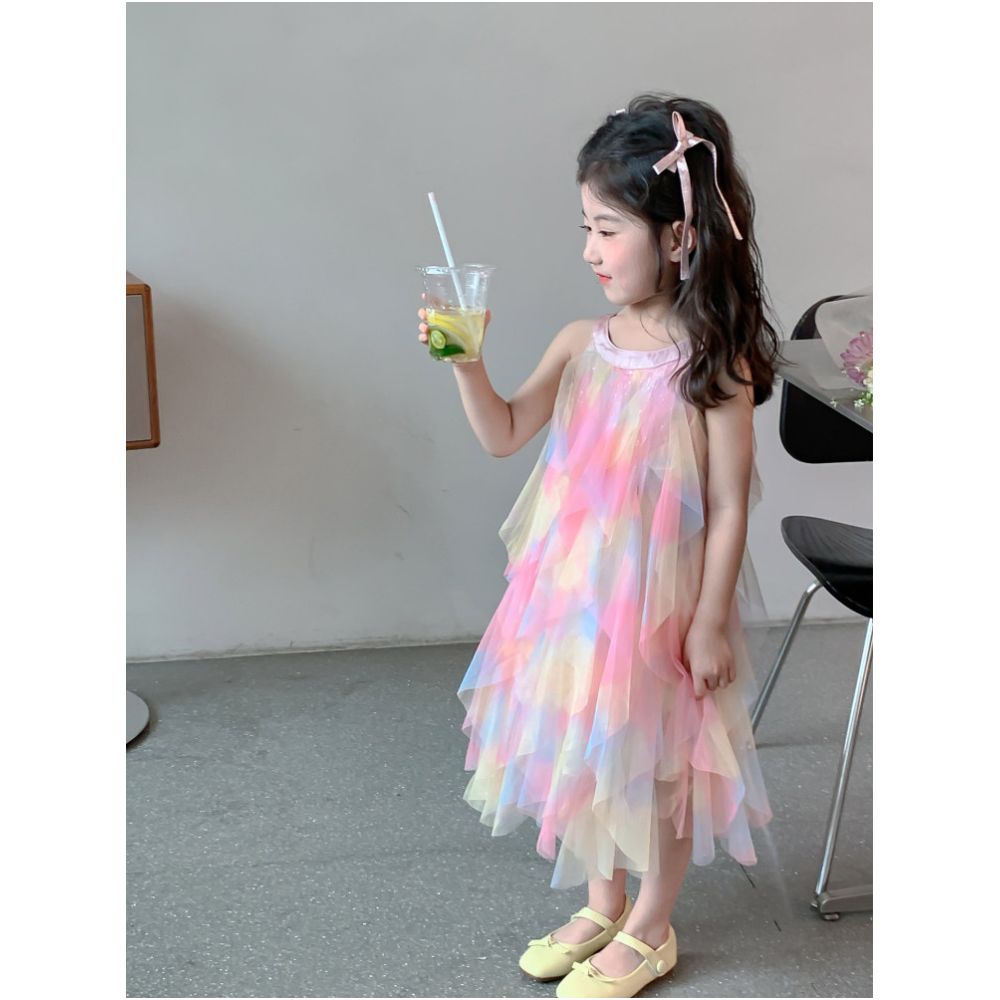 Girls summer dress 2025 new stylish baby tank top princess dress children s summer dress mesh dress image 4