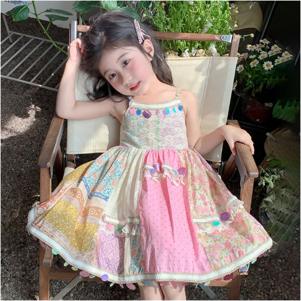 Girls summer dress 2025 new stylish baby tank top princess dress children s summer dress mesh dress
