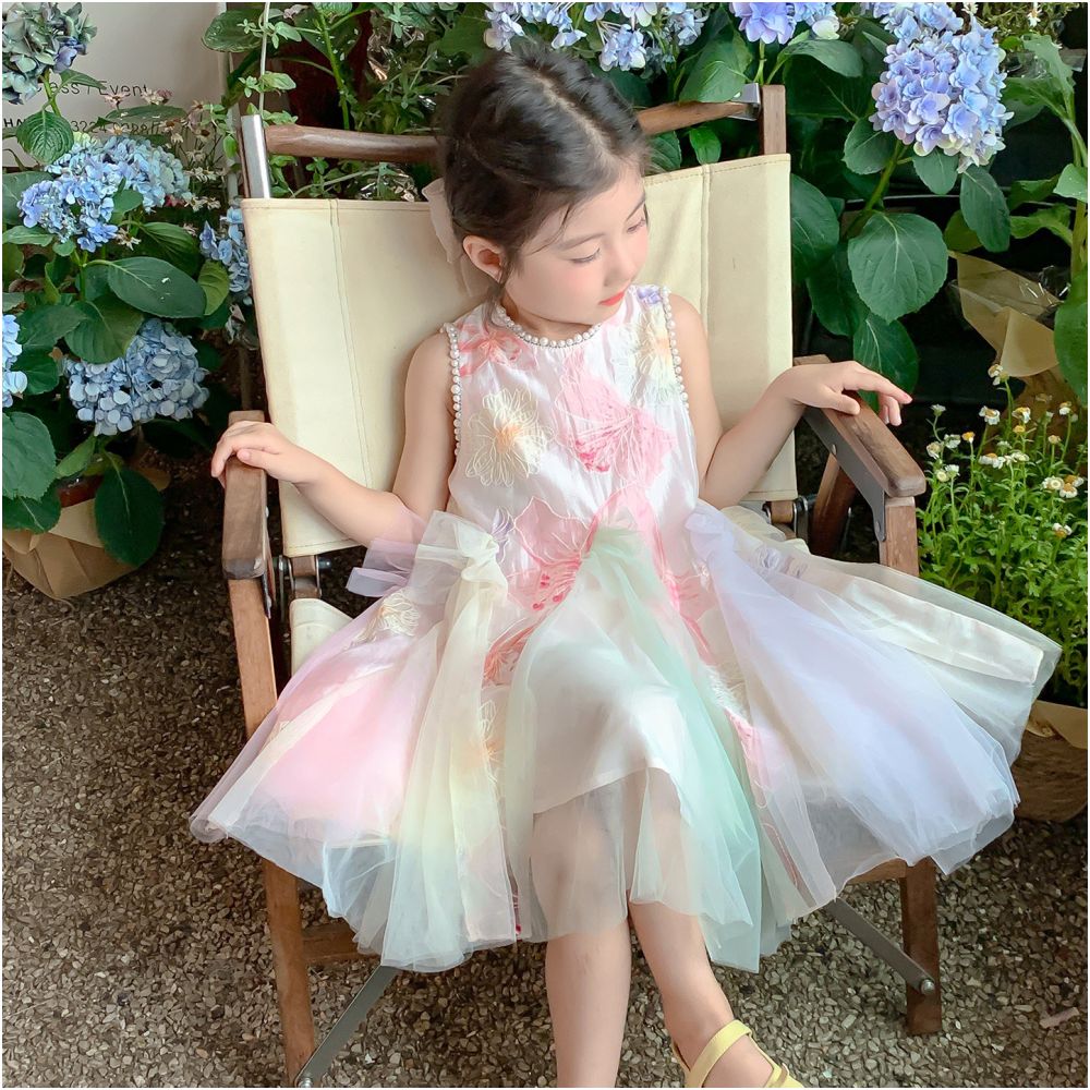Girls summer dress 2025 new stylish baby tank top princess dress children s summer dress mesh dress
