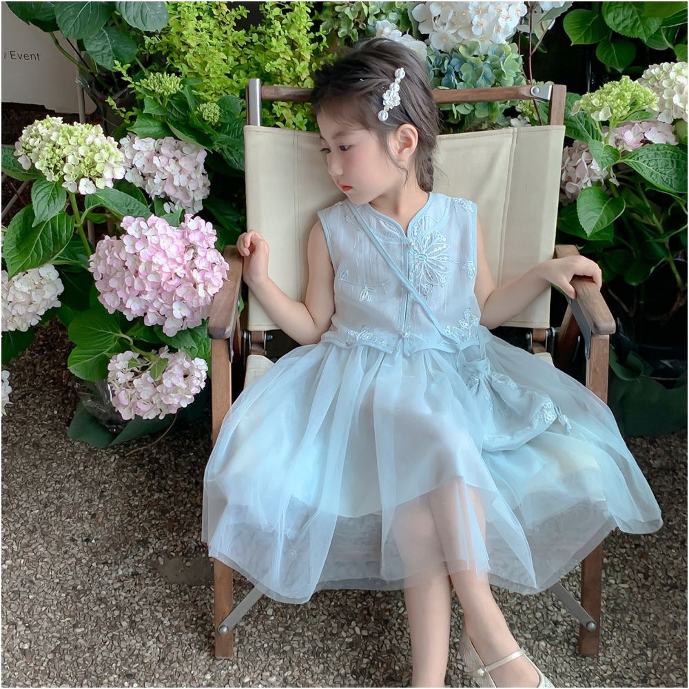 Girls summer dress 2025 new stylish baby tank top princess dress children s summer dress mesh dress