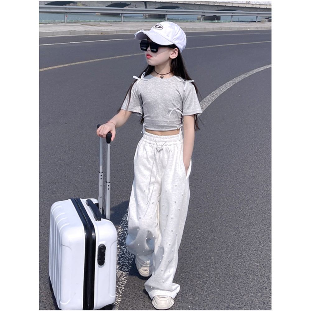 Girls small bow short sleeved T shirt 05 summer new style mid to large children s stylish short half sleeved top base shirt image 4