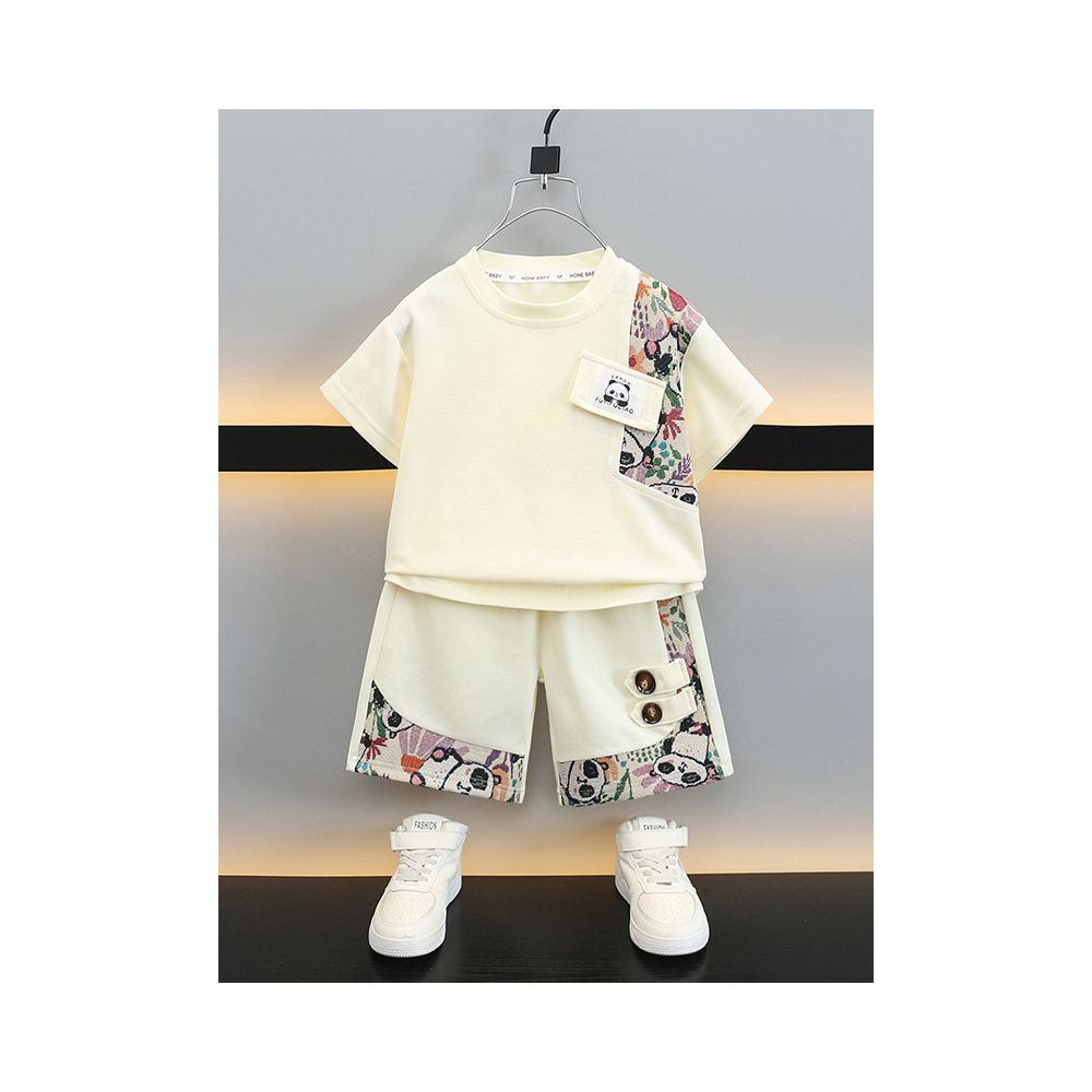 Children s Summer Panda New Chinese Style Set 2025 New Boys National Style Short Sleeve Two piece Tang Style Boys Summer Style Set image 0