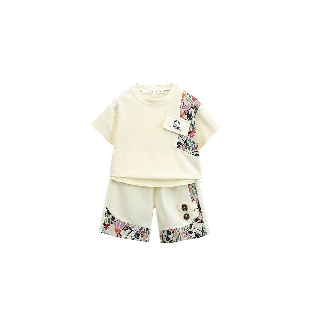 Children s Summer Panda New Chinese Style Set 2025 New Boys National Style Short Sleeve Two piece Tang Style Boys Summer Style Set image 4