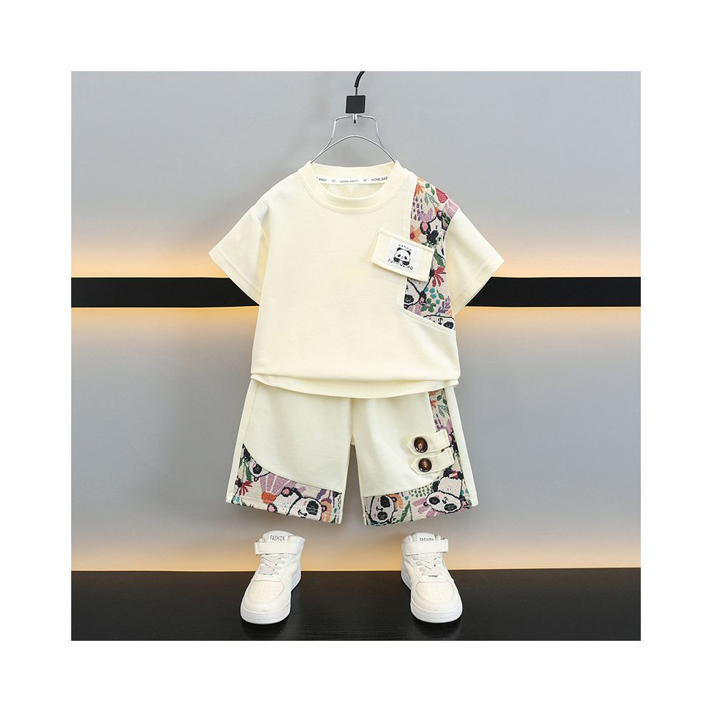 Children s Summer Panda New Chinese Style Set 2025 New Boys National Style Short Sleeve Two piece Tang Style Boys Summer Style Set