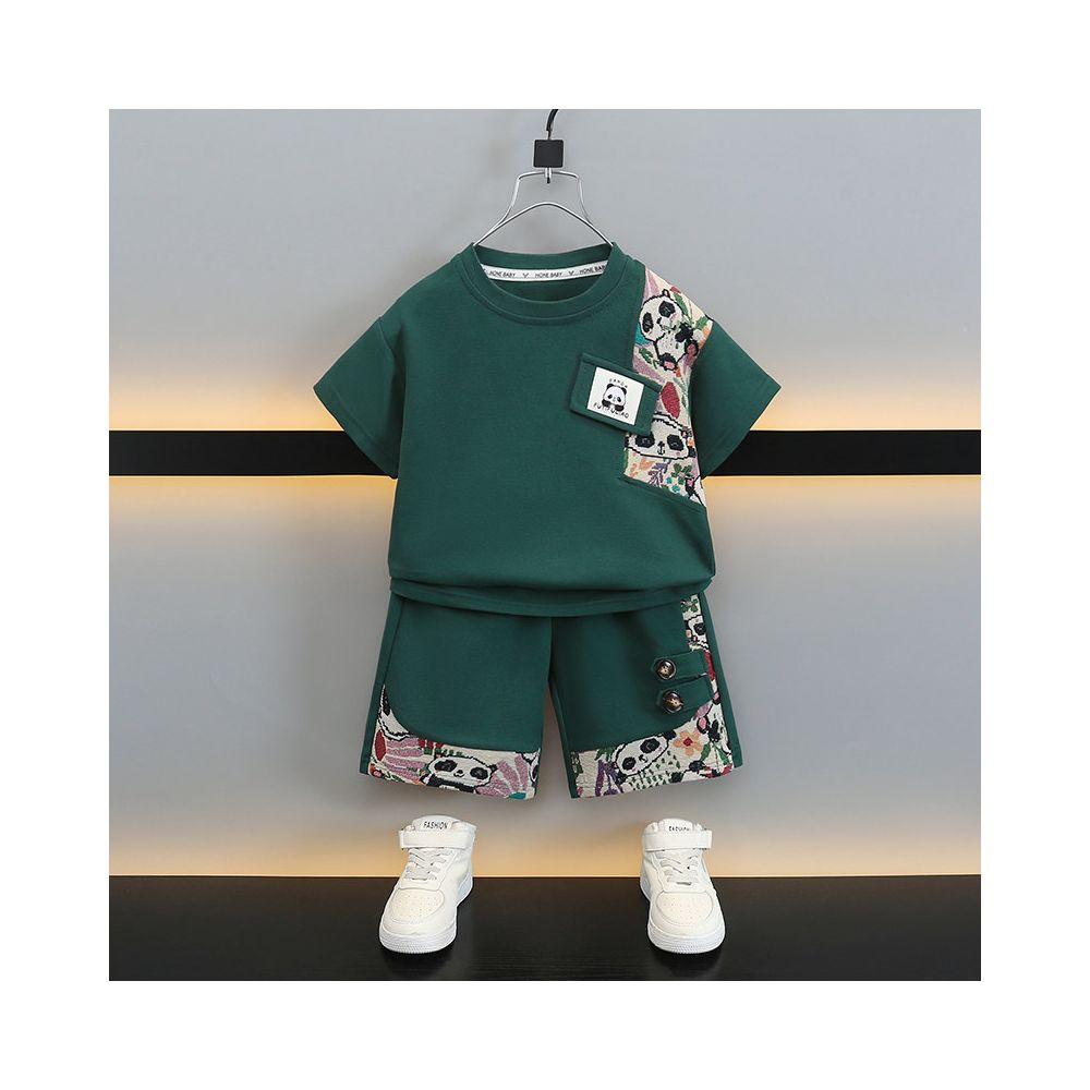 Children s Summer Panda New Chinese Style Set 2025 New Boys National Style Short Sleeve Two piece Tang Style Boys Summer Style Set