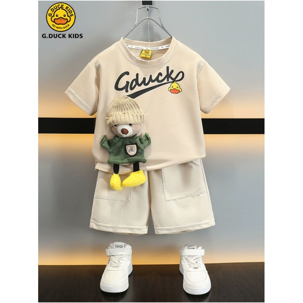 Little Yellow Duck Children s Summer Short sleeved Set for Boys Fashionable Sports Two piece Set Baby s Stylish Cartoon Cute Clothes image 0