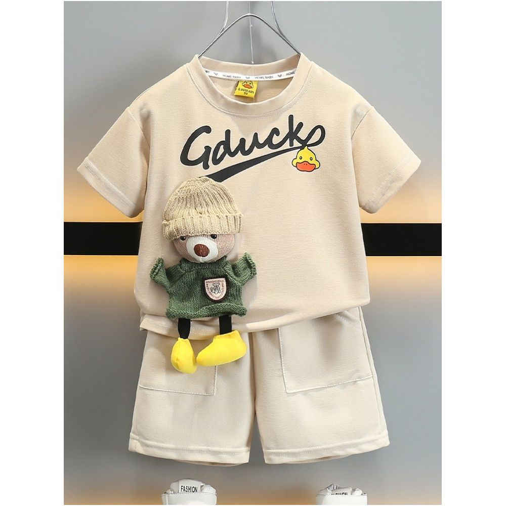 Little Yellow Duck Children s Summer Short sleeved Set for Boys Fashionable Sports Two piece Set Baby s Stylish Cartoon Cute Clothes image 2