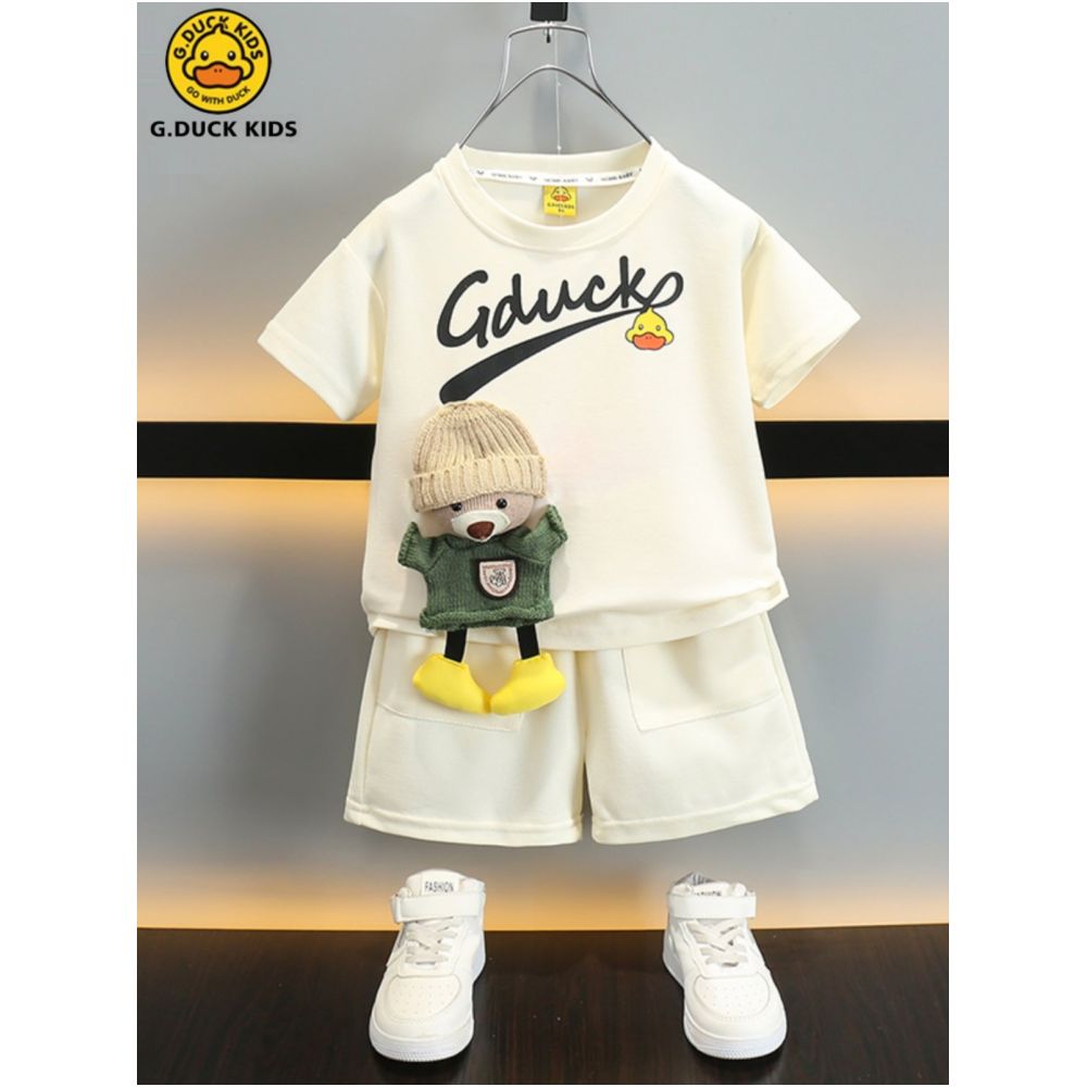 Little Yellow Duck Children s Summer Short sleeved Set for Boys Fashionable Sports Two piece Set Baby s Stylish Cartoon Cute Clothes image 3