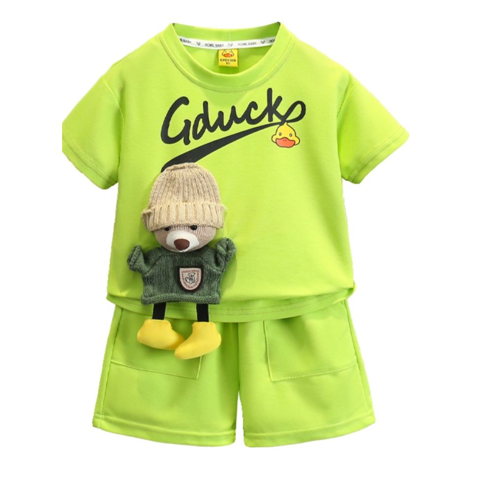 Little Yellow Duck Children s Summer Short sleeved Set for Boys Fashionable Sports Two piece Set Baby s Stylish Cartoon Cute Clothes image 4