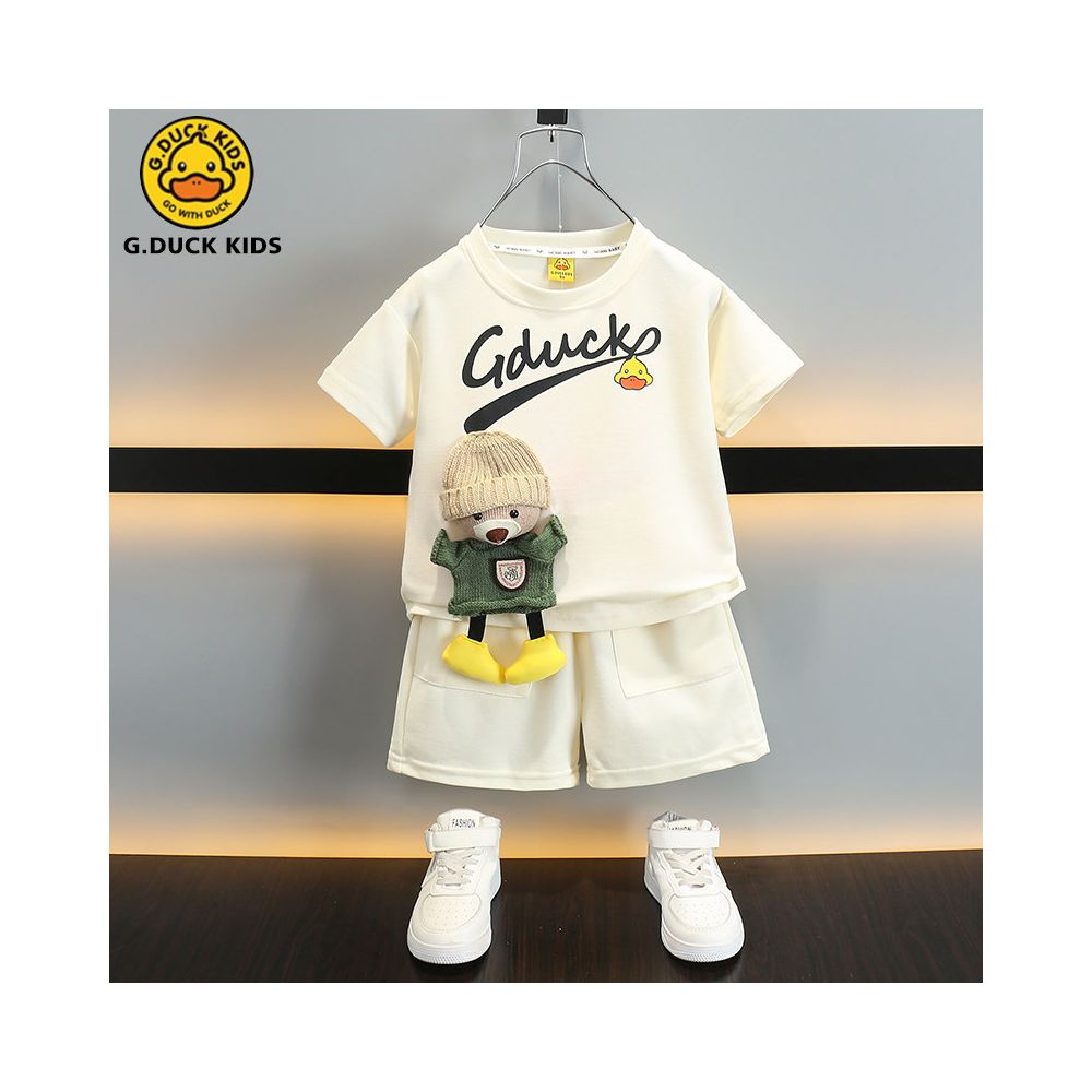Little Yellow Duck Children s Summer Short sleeved Set for Boys Fashionable Sports Two piece Set Baby s Stylish Cartoon Cute Clothes