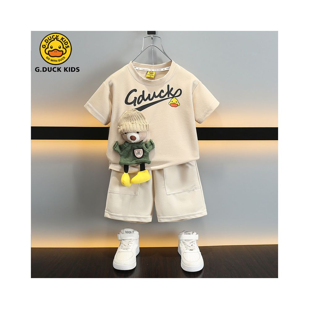 Little Yellow Duck Children s Summer Short sleeved Set for Boys Fashionable Sports Two piece Set Baby s Stylish Cartoon Cute Clothes