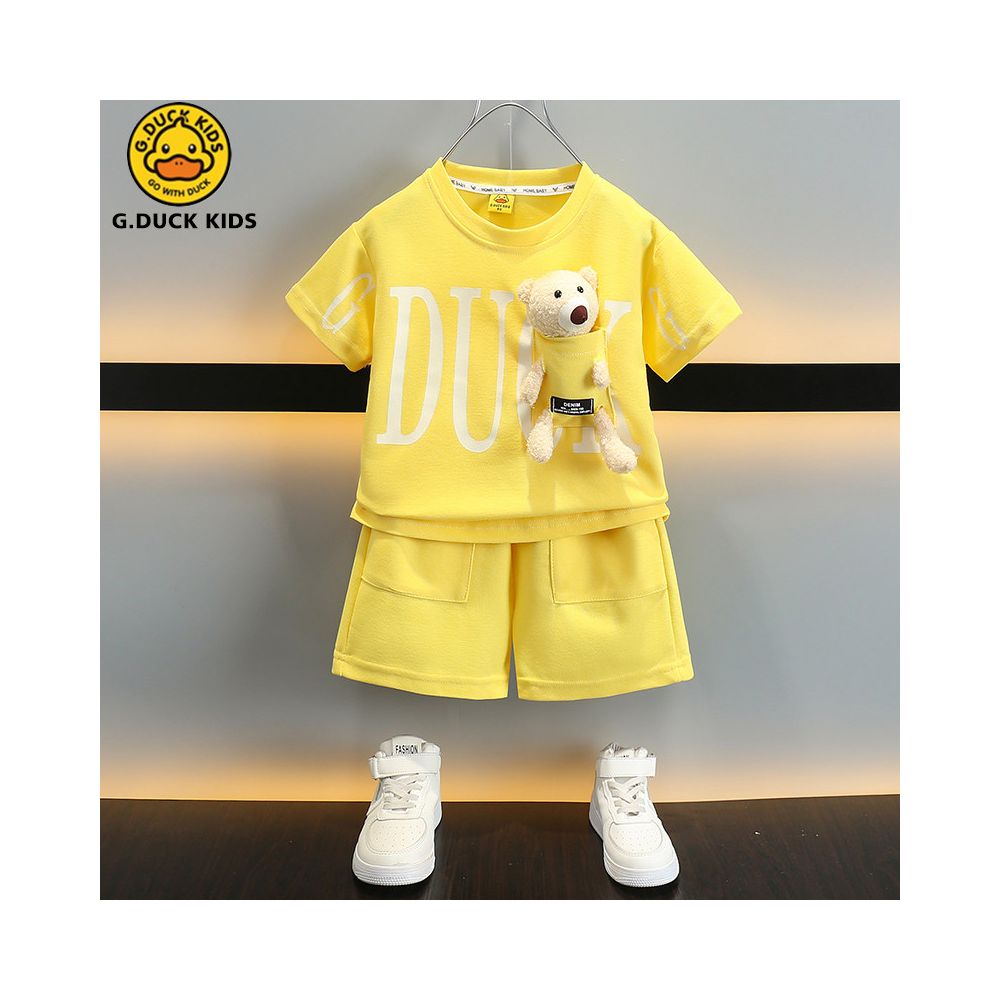 2025 New Style Short Sleeved Summer Set for Boys Stylish Baby Yellow Duck Outfit for Kids Cool and Rebellious Summer Children s Clothing
