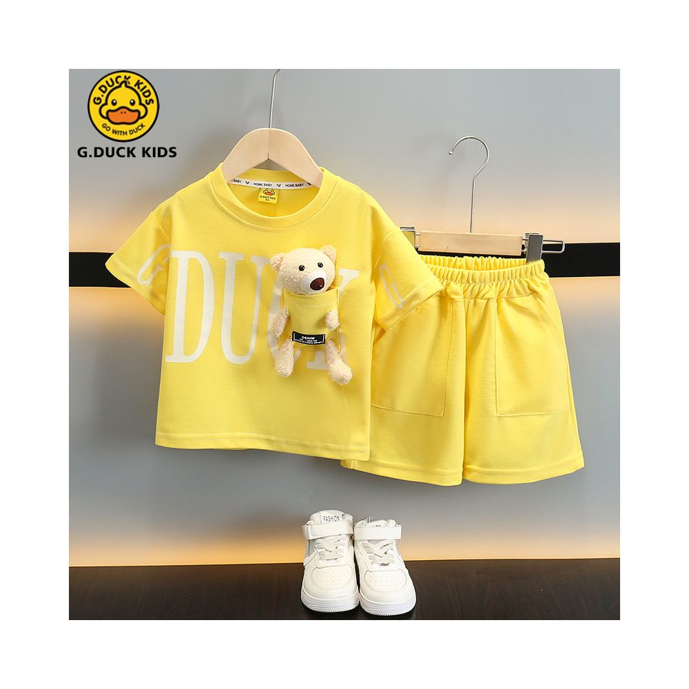 2025 New Style Short Sleeved Summer Set for Boys Stylish Baby Yellow Duck Outfit for Kids Cool and Rebellious Summer Children s Clothing image 1