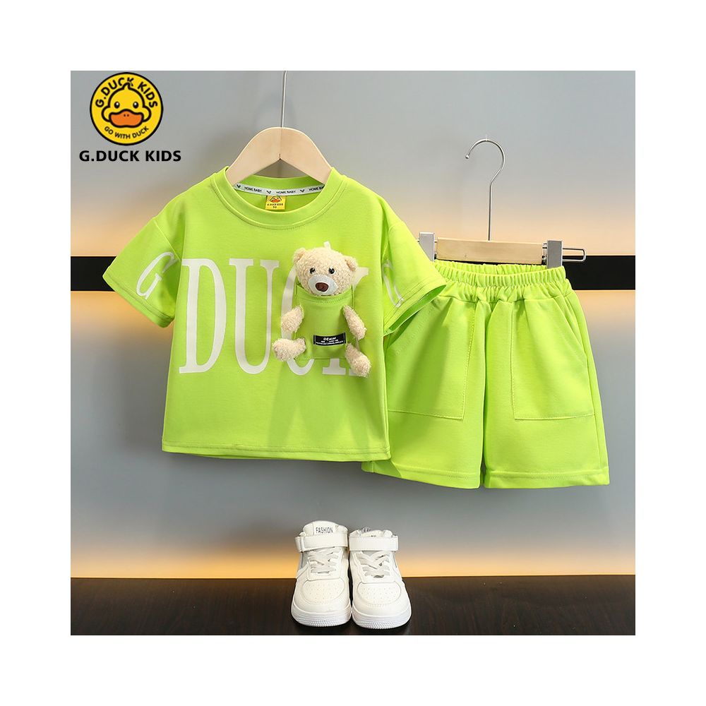 2025 New Style Short Sleeved Summer Set for Boys Stylish Baby Yellow Duck Outfit for Kids Cool and Rebellious Summer Children s Clothing image 2