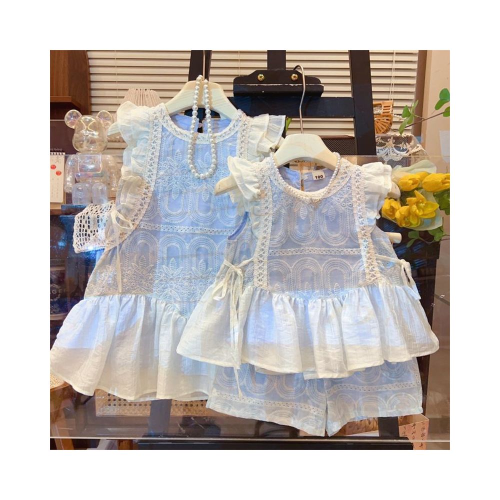 Girls Set 2025 Summer New Style Baby Fragrant Lace Cardigan Coat Top Shorts Dress image 0