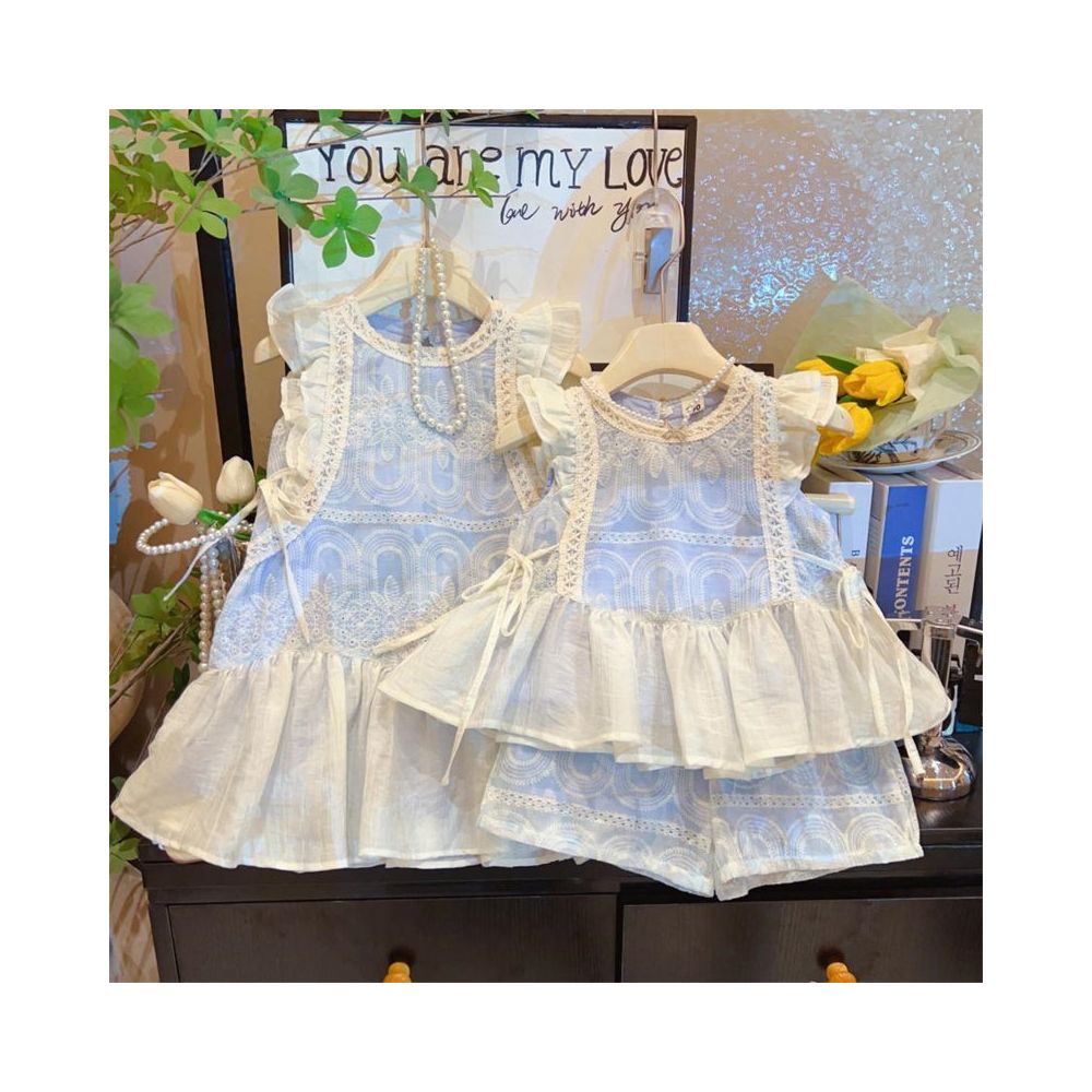 Girls Set 2025 Summer New Style Baby Fragrant Lace Cardigan Coat Top Shorts Dress image 1