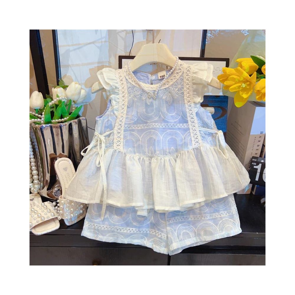 Girls Set 2025 Summer New Style Baby Fragrant Lace Cardigan Coat Top Shorts Dress