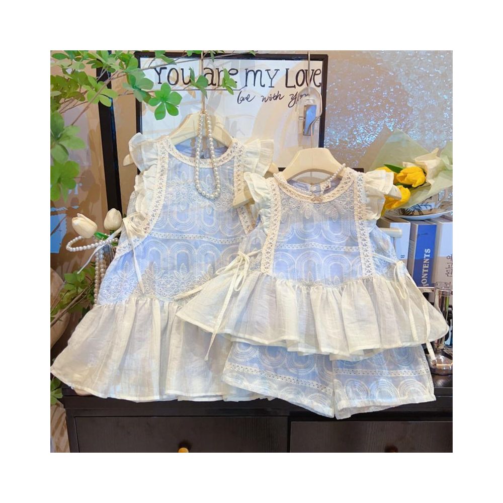 Girls Set 2025 Summer New Style Baby Fragrant Lace Cardigan Coat Top Shorts Dress image 4