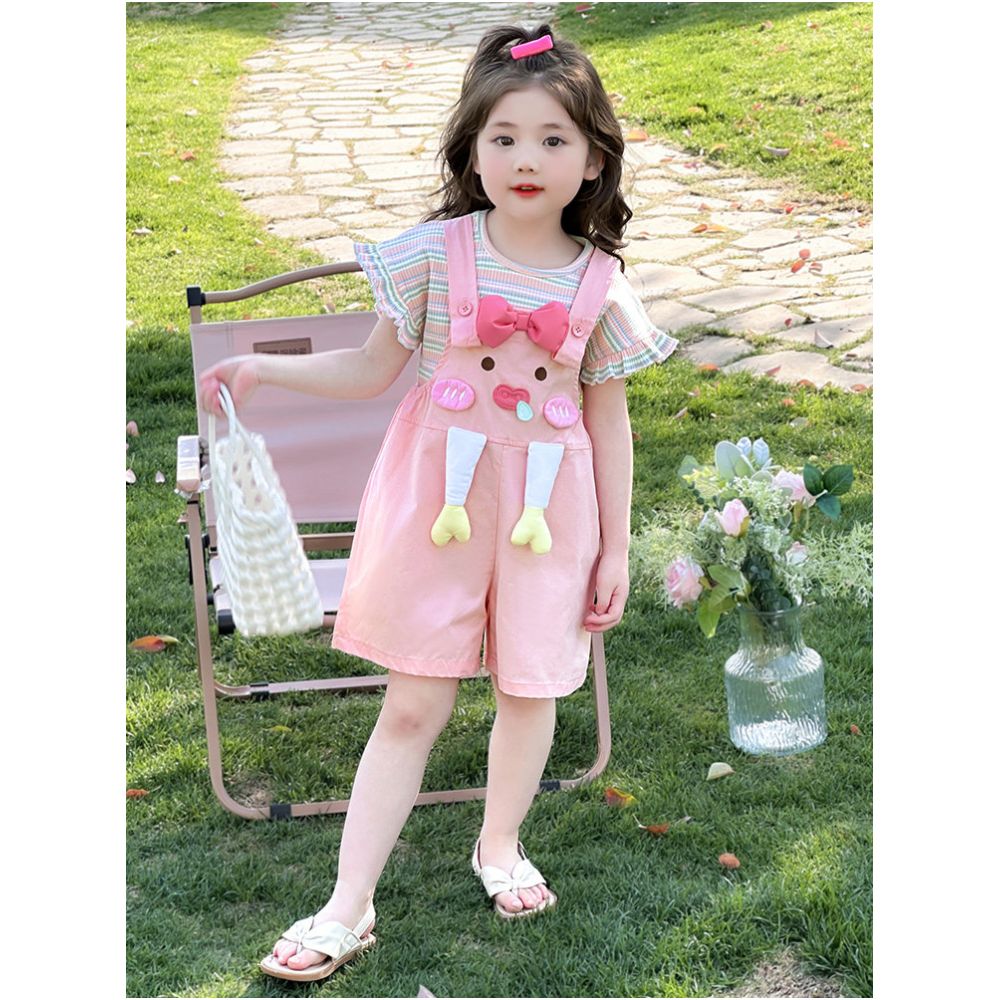 Girls Summer Dress Cartoon Set 2025 New Style Children s Strap Shorts Fashionable Two piece Set Girls Baby Summer Clothes image 1