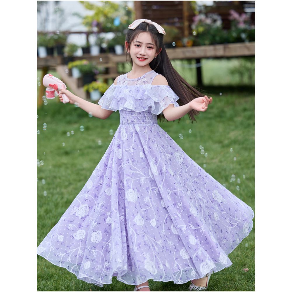 Girls summer 2025 new floral beach dress little girls summer princess dress stylish chiffon long dress image 1