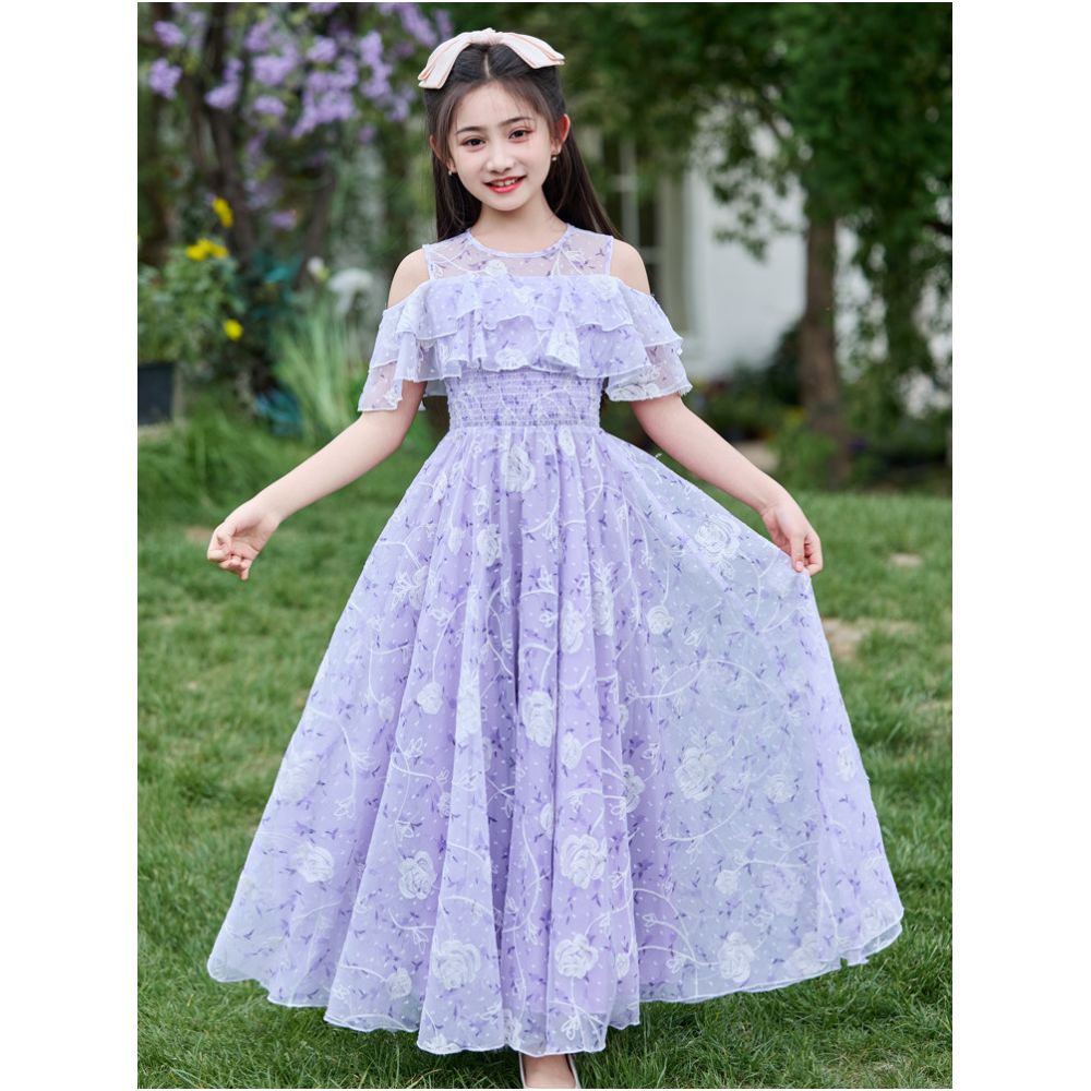 Girls summer 2025 new floral beach dress little girls summer princess dress stylish chiffon long dress image 2